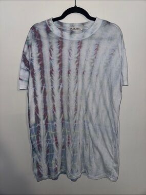 We The Free Tie-Dye Short Sleeve Cotton T-Shirt - White with Red & Blue Stripes